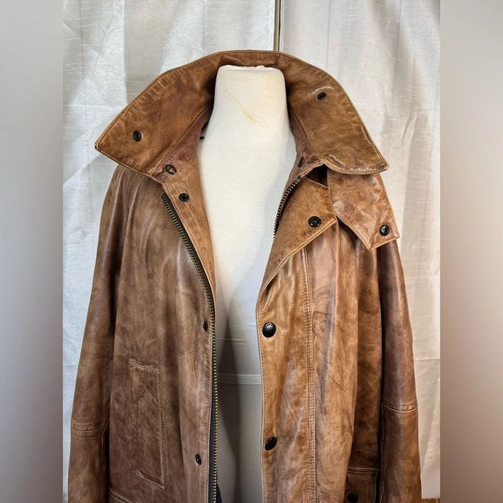 Barbour Men's Tan Leather Field Jacket vintage - Picture 14 of 15